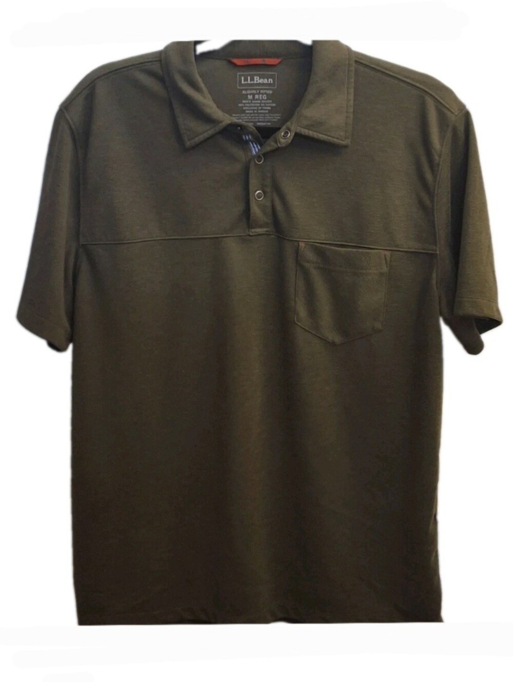 L.L. Bean Mens Medium Olive Green Polo T-Shirt Vented Slightly Fitted Casual EUC